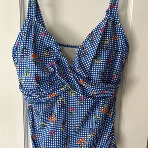 Lands' End Blue Gingham Floral Women's tankini top